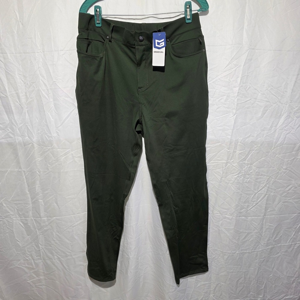 Gradual Mens Golf Pants Dark Olive Green Stretch Performance Size L 34x29 NWT